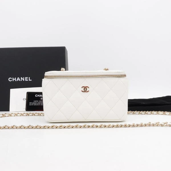 99新 Chanel/香奈儿 长盒子包白色金扣荔枝牛皮/单肩包/59002574