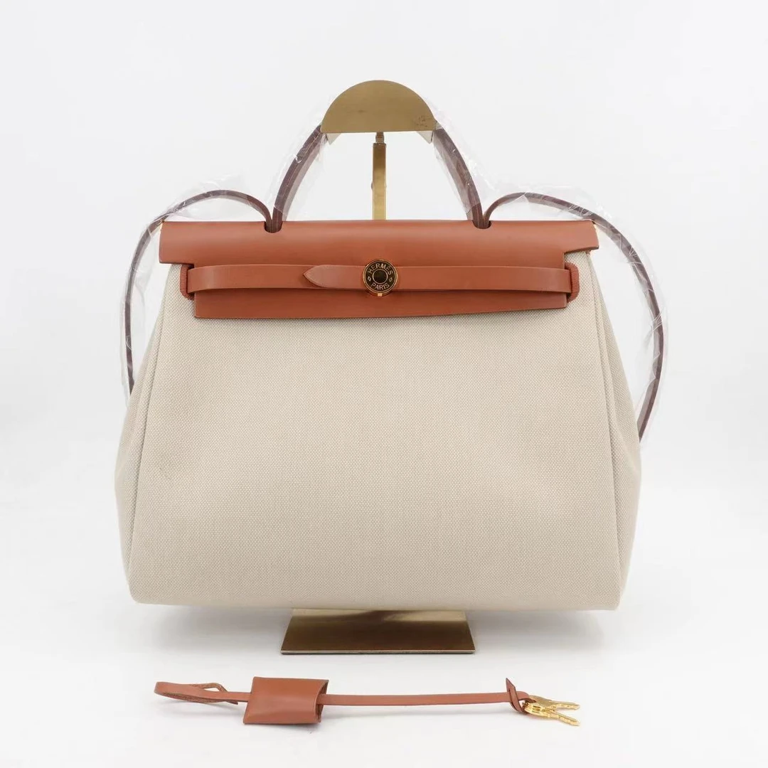 99新 Hermes/爱马仕 拆单Herbag31水泥灰金扣帆布拼皮/33533005