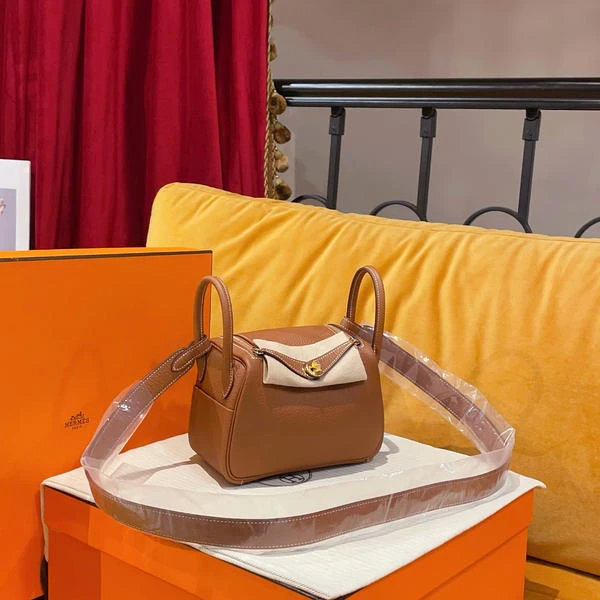 99新 Hermes/爱马仕 miniLindy18金棕金扣tc/85982333