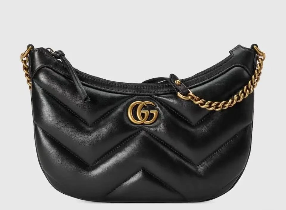 95新 GUCCI/古驰 古驰Marmont系列小号黑金牛皮单肩包/91261360