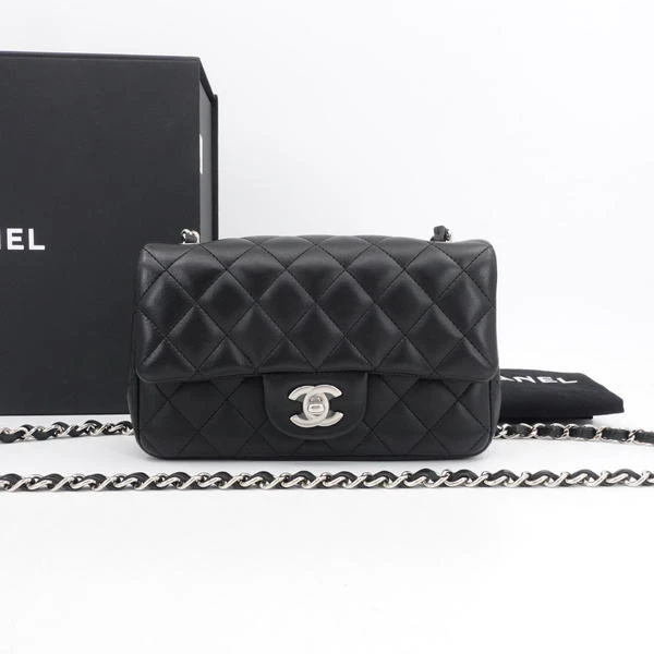 99新 Chanel/香奈儿 cf大mini黑银羊皮单肩包芯片/单肩包85099015