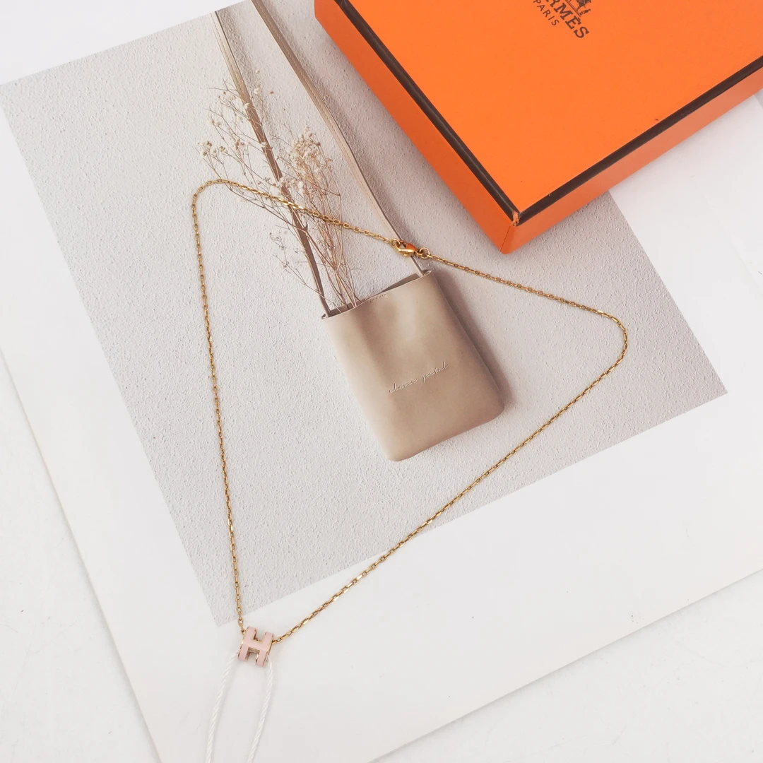 99新 Hermes/爱马仕 GGS爱马仕pop mini粉色H金链项链/84901285