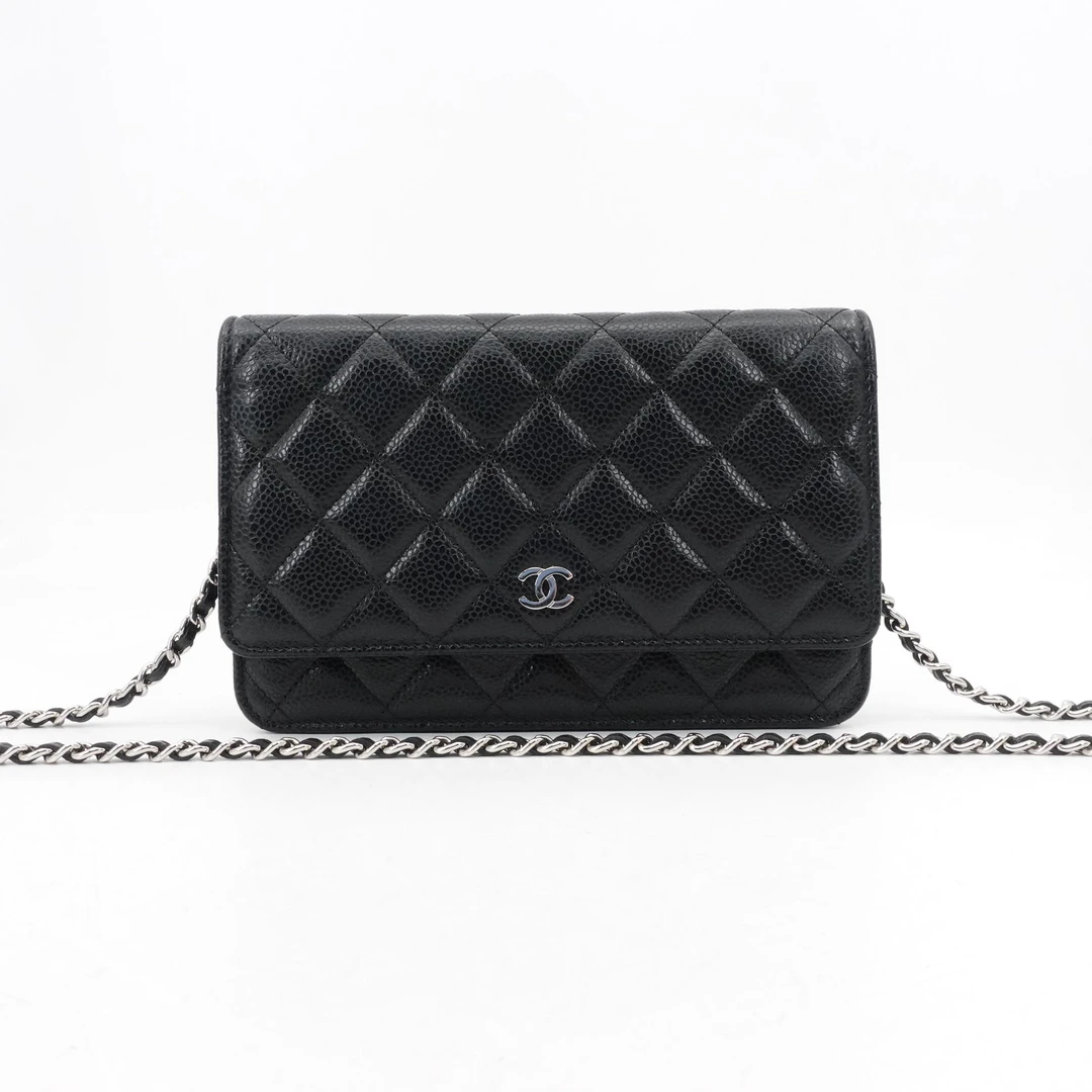 99新 Chanel/香奈儿 发财woc黑银荔枝牛皮单肩包芯片款/39027936