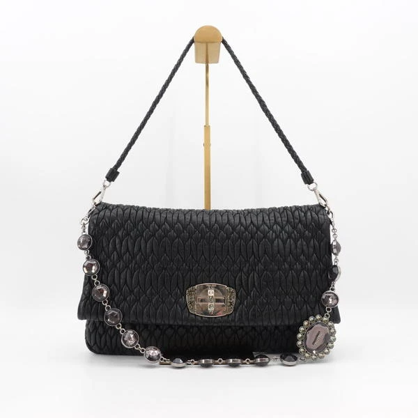95新 MIU MIU/缪缪 褶皱宝石包黑银羊皮/单肩包/89292442