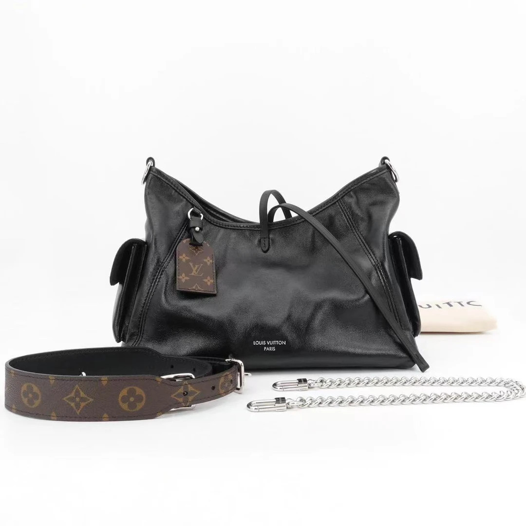 99新 LouisVuitton/路易威登 carry all cargoPM小号黑银单肩包