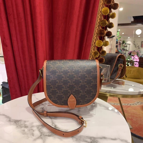 95新 Celine/思琳 瑟琳/GGS瑟琳凯旋门马鞍包中号老花金扣单肩包/
