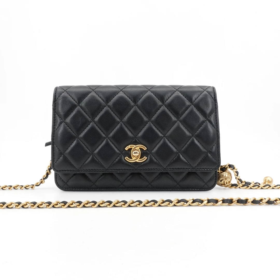 95新 Chanel/香奈儿 金球woc黑金羊皮芯片款 /76563385