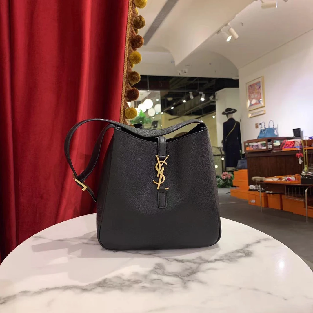 95新 Saint Laurent Paris 圣罗兰/GGS圣罗兰hobo水桶包小号黑金
