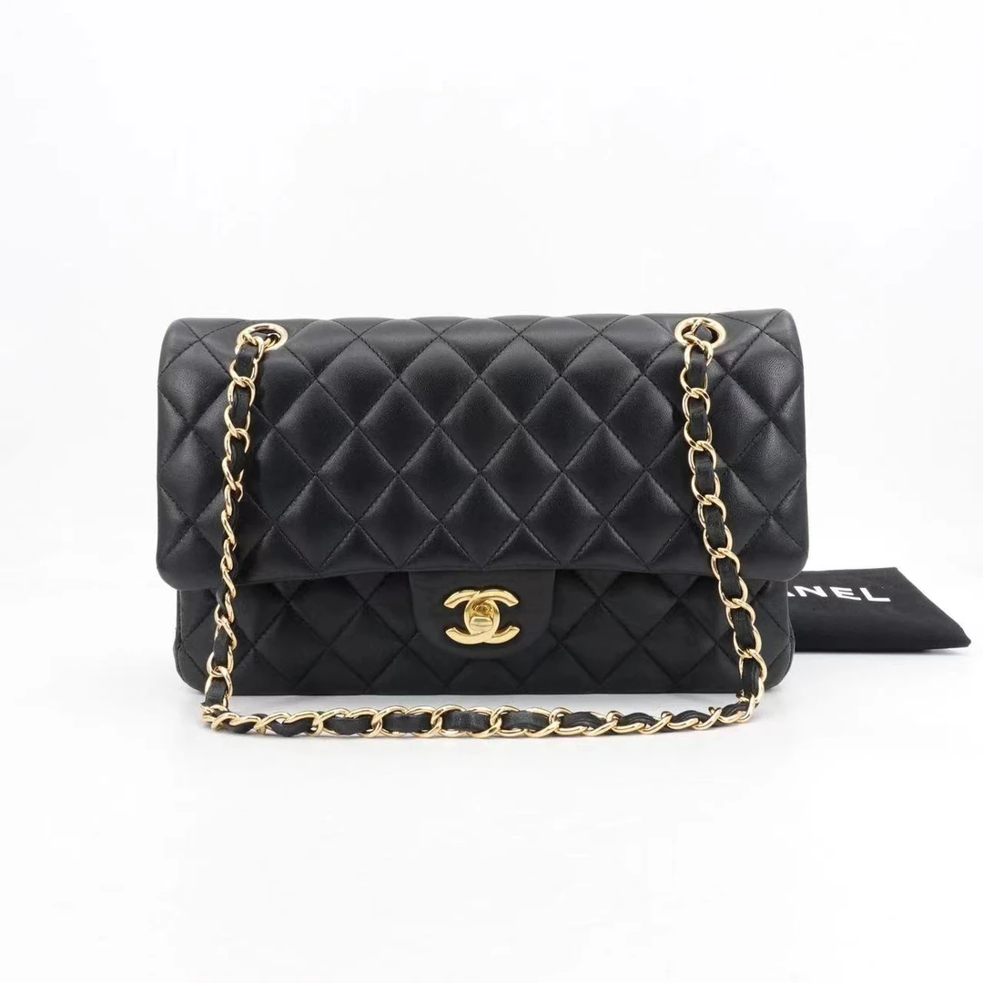 99新 Chanel/香奈儿 拆单香奈儿cf中号黑金羊皮芯片款/95565676