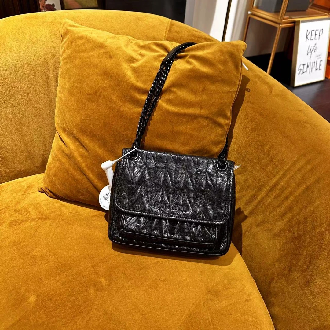 99新 MIU MIU/缪缪 缪缪Niki so black油蜡牛皮单肩包/48464958