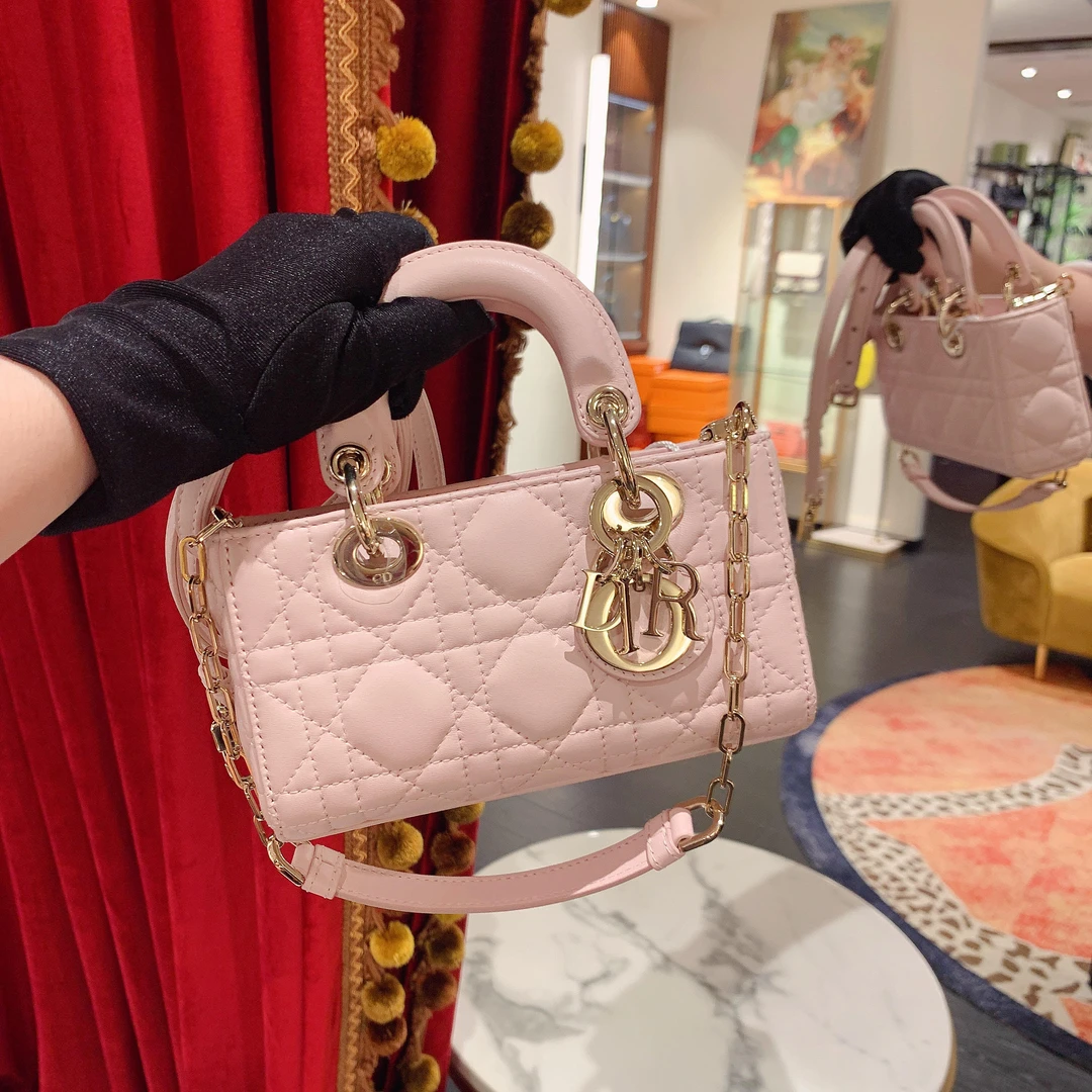 95新 DIOR/迪奥 GGSD-joy mini横版戴妃粉色金扣羊皮14617152