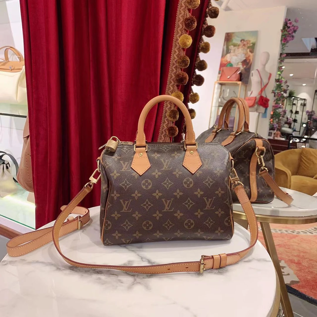 95新 LouisVuitton/路易威登 speedy25老花pvc/单肩包/52167468
