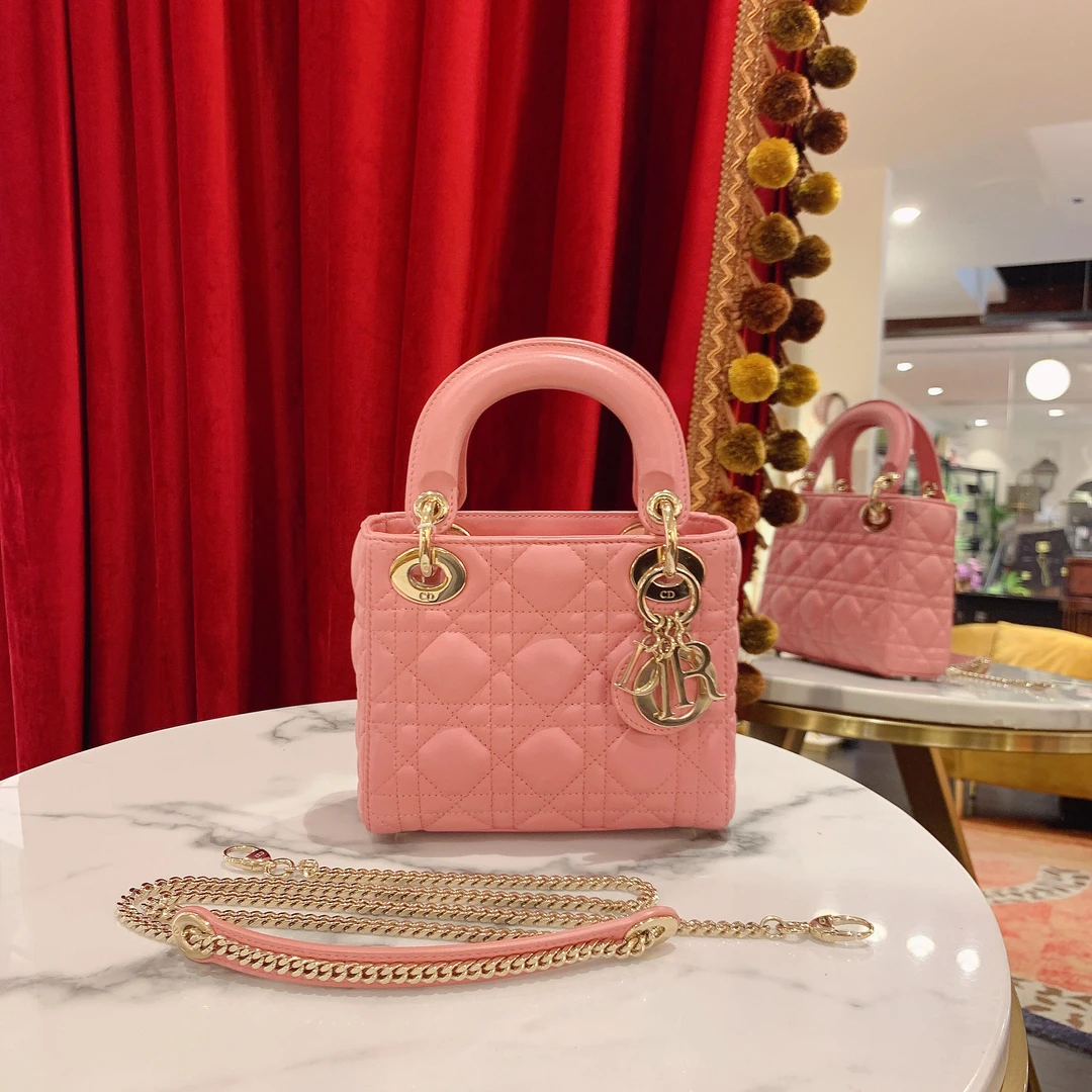95新 DIOR/迪奥 GGS戴妃三格粉金羊皮82757919