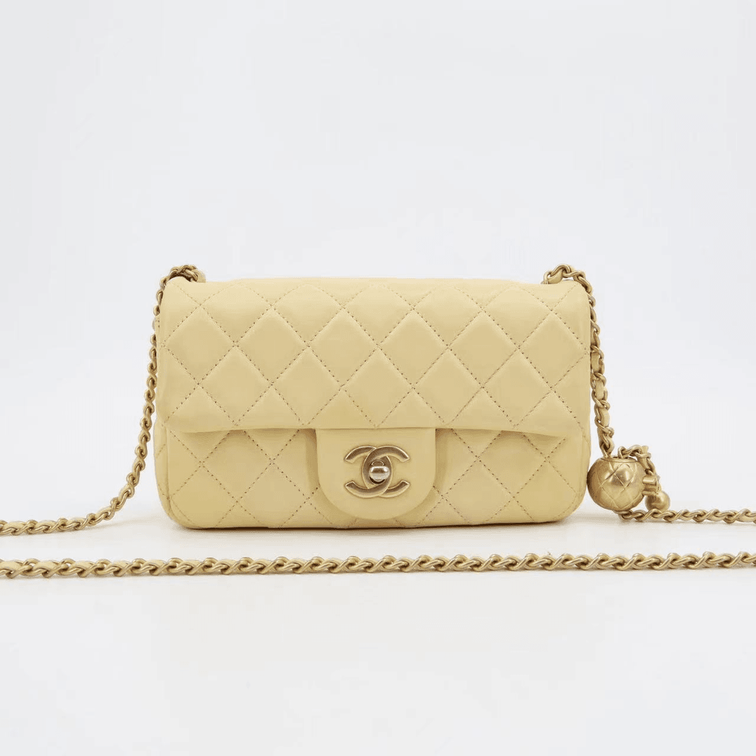 95新 Chanel/香奈儿 GGS香奈儿金球cf大mini黄色金扣羊皮67872236