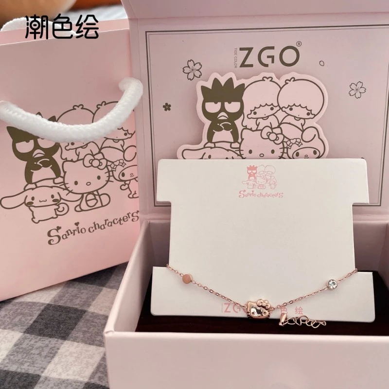 潮色绘 钛钢手链 hellokitty正品蝴蝶结手链高级感女学生生日礼物