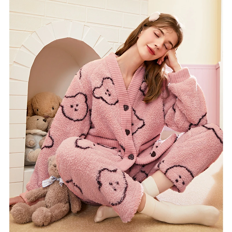 芬腾【速暖绒】睡衣女款秋冬季珊瑚绒加厚可外出穿卡通家居服套装