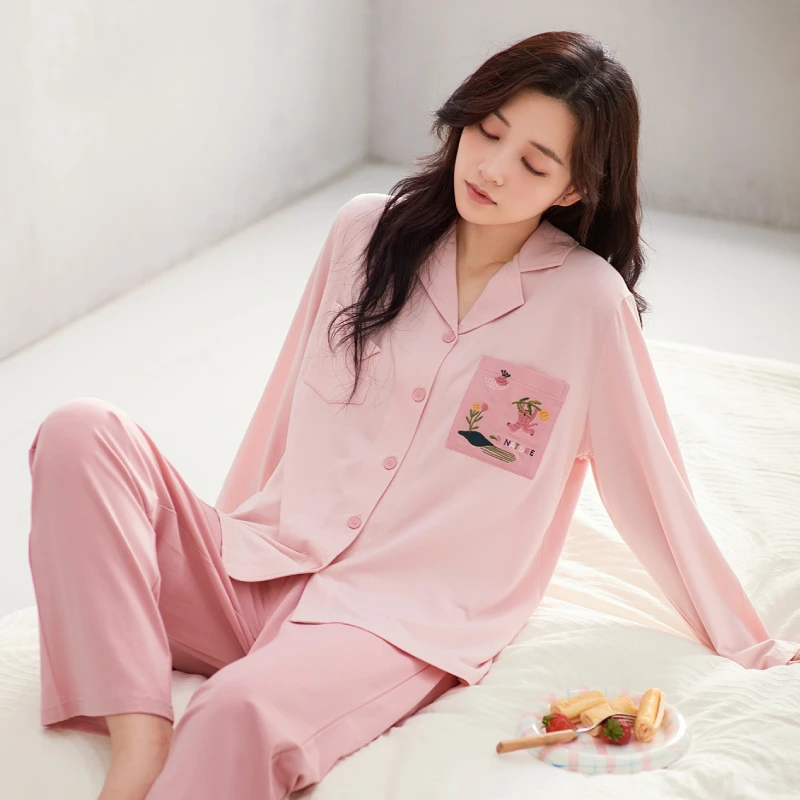 芬腾睡衣女秋季纯棉长袖春秋款全棉秋冬开衫2023年新款家居服套装