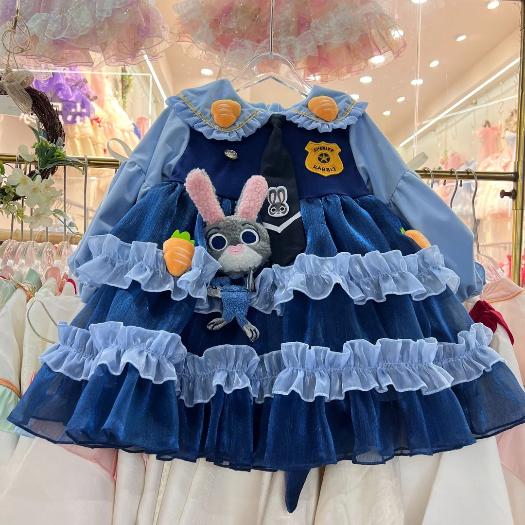 女童洛丽塔连衣裙冬装重工兔子警官蛋糕裙儿童加绒高定生日公主裙