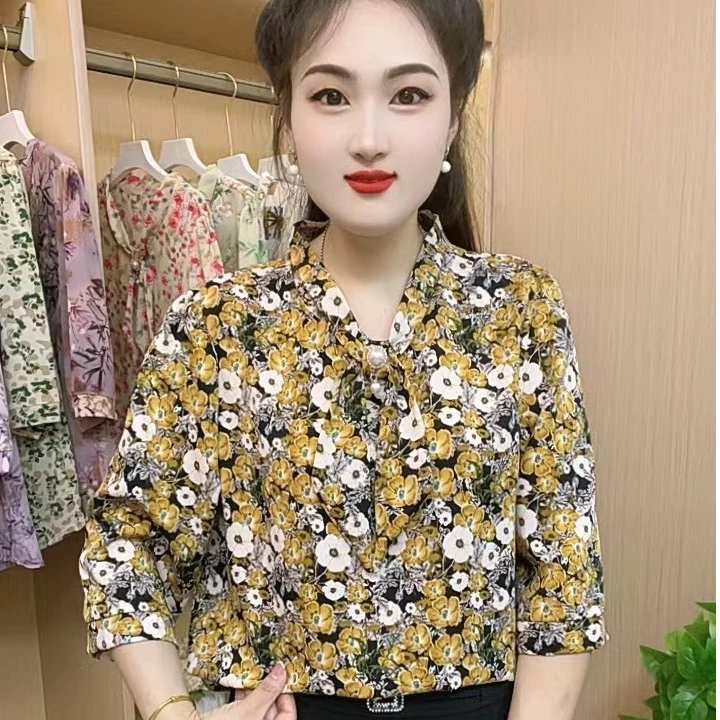 时尚妈妈装夏季款蝴蝶结中袖小衫大码女装百搭时候百搭洋气妈妈装