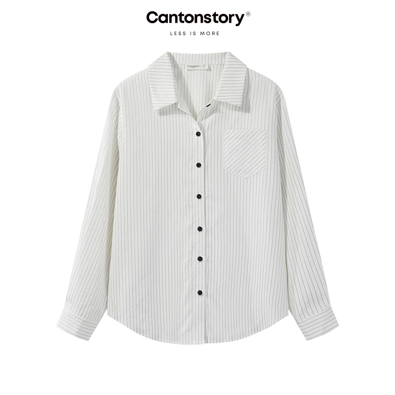 羊城故事【清仓】休闲宽松条纹衬衫设计减龄polo领上衣 Y40844147