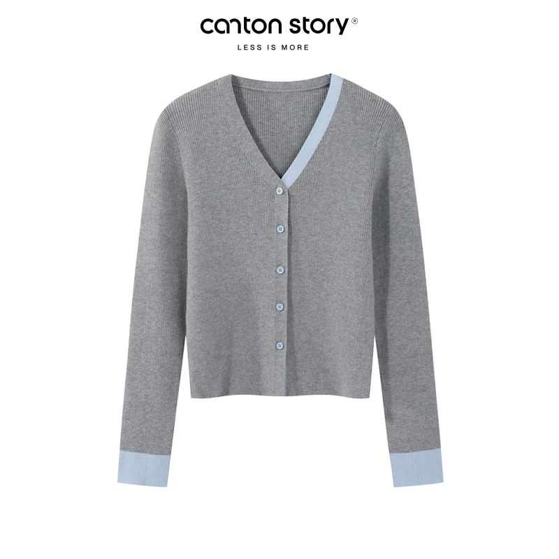 羊城故事【清仓！】设计感撞色针织小衫女秋修身显瘦上衣 Y41045361