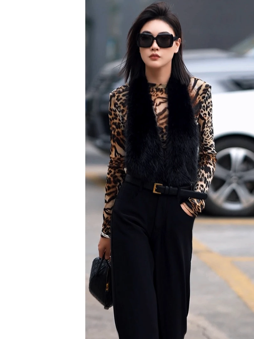 智嫣女装 原创气质时尚秋冬季挂脖毛领连体裤可自由拆卸 z022