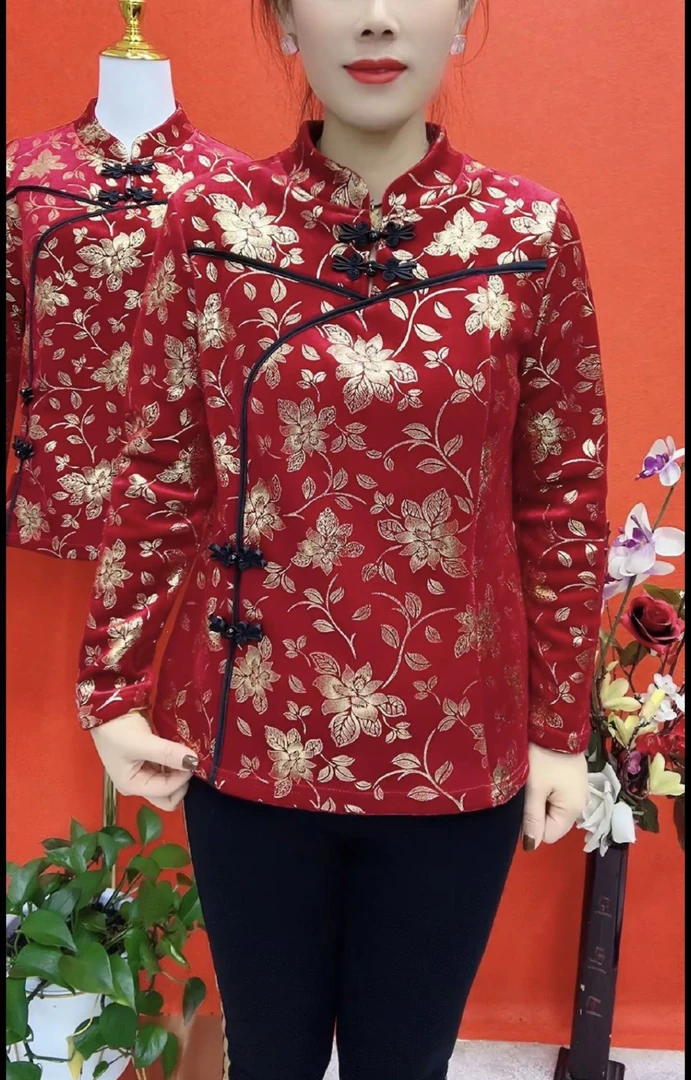 秋冬新款加绒妈妈装上衣