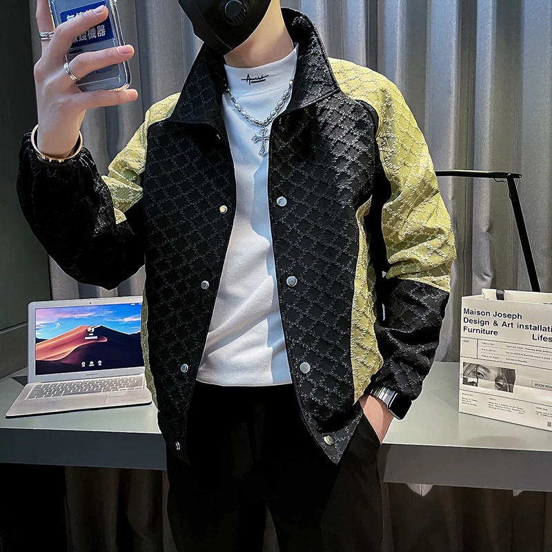 潮牌痞帅撞色外套男春秋季男装上衣服2023新款高级感男士休闲夹克