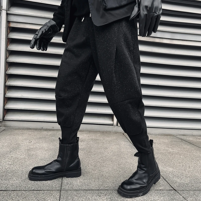暗黑系束脚配马丁靴的裤子男哈伦裤工装机能风星点靴裤长裤休闲潮