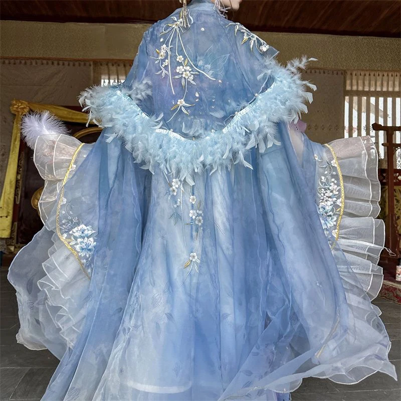 汉旭【青羽仙子】原创唐制齐胸汉服女大袖衫绝美仙气飘逸披风斗篷