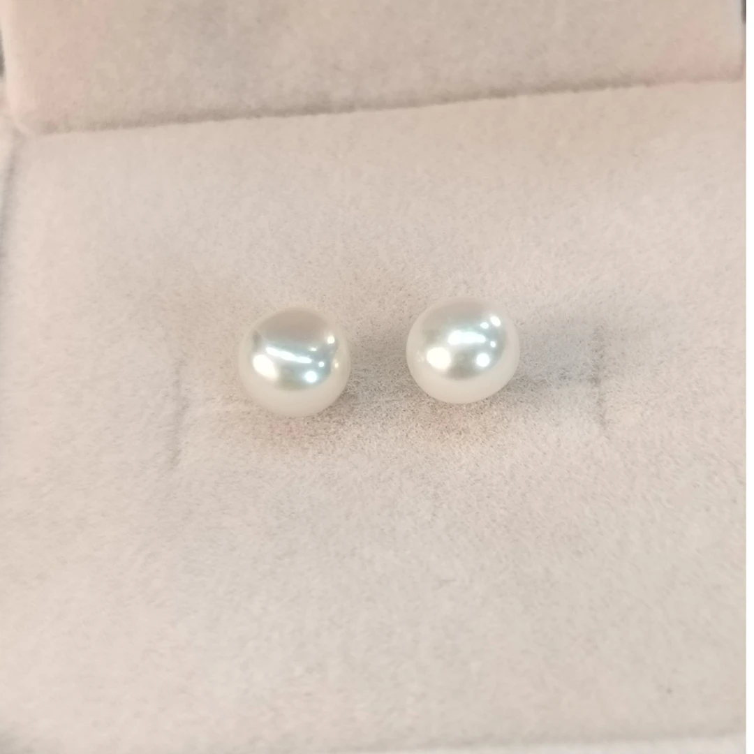 天然淡水珍珠 面包珠耳钉s925银简约时尚气质养耳洞