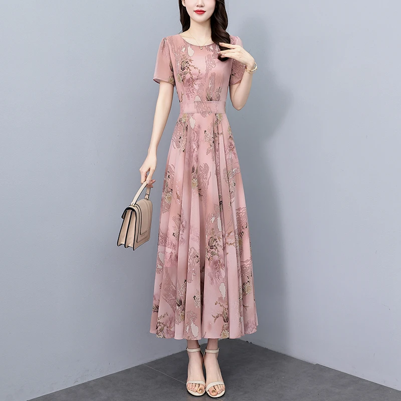 广州十三行裙子碎花真丝连衣裙女夏2025新款夏装长款妈妈气质长裙