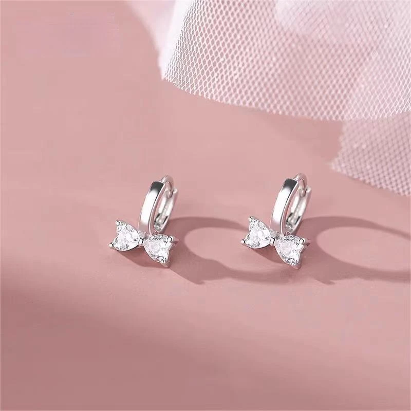 925银耳饰 999足银蝴蝶结锆石耳环圈女小众设计高级感耳扣耳骨钉