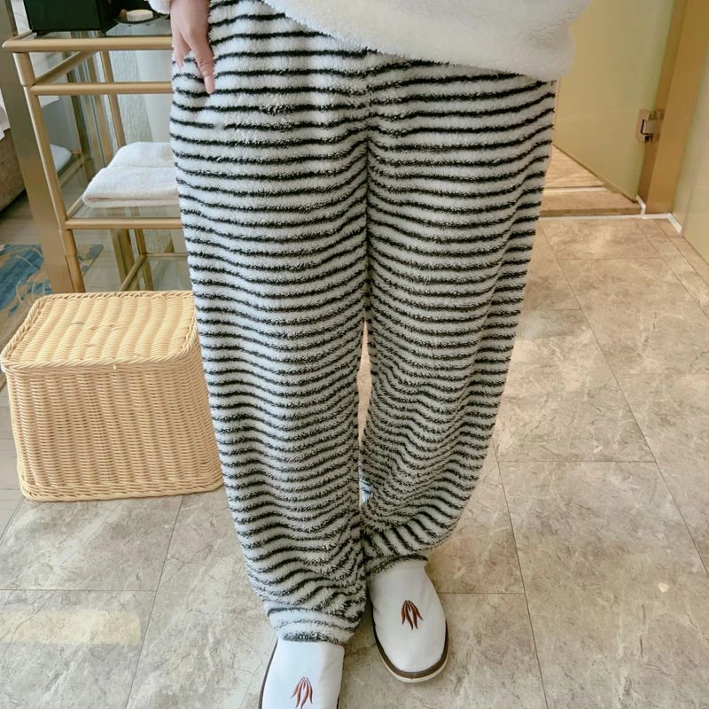 睡裤男士秋冬季珊瑚绒大码加肥散步裤户外法兰绒家居裤可出门青年