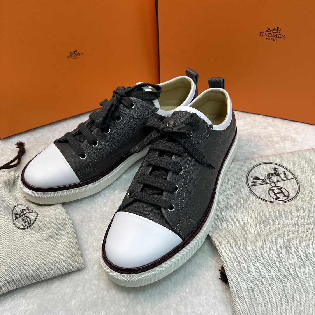 全新未使用 Hermes/爱马仕 Hermes爱马仕 Epsom灰色低帮板鞋