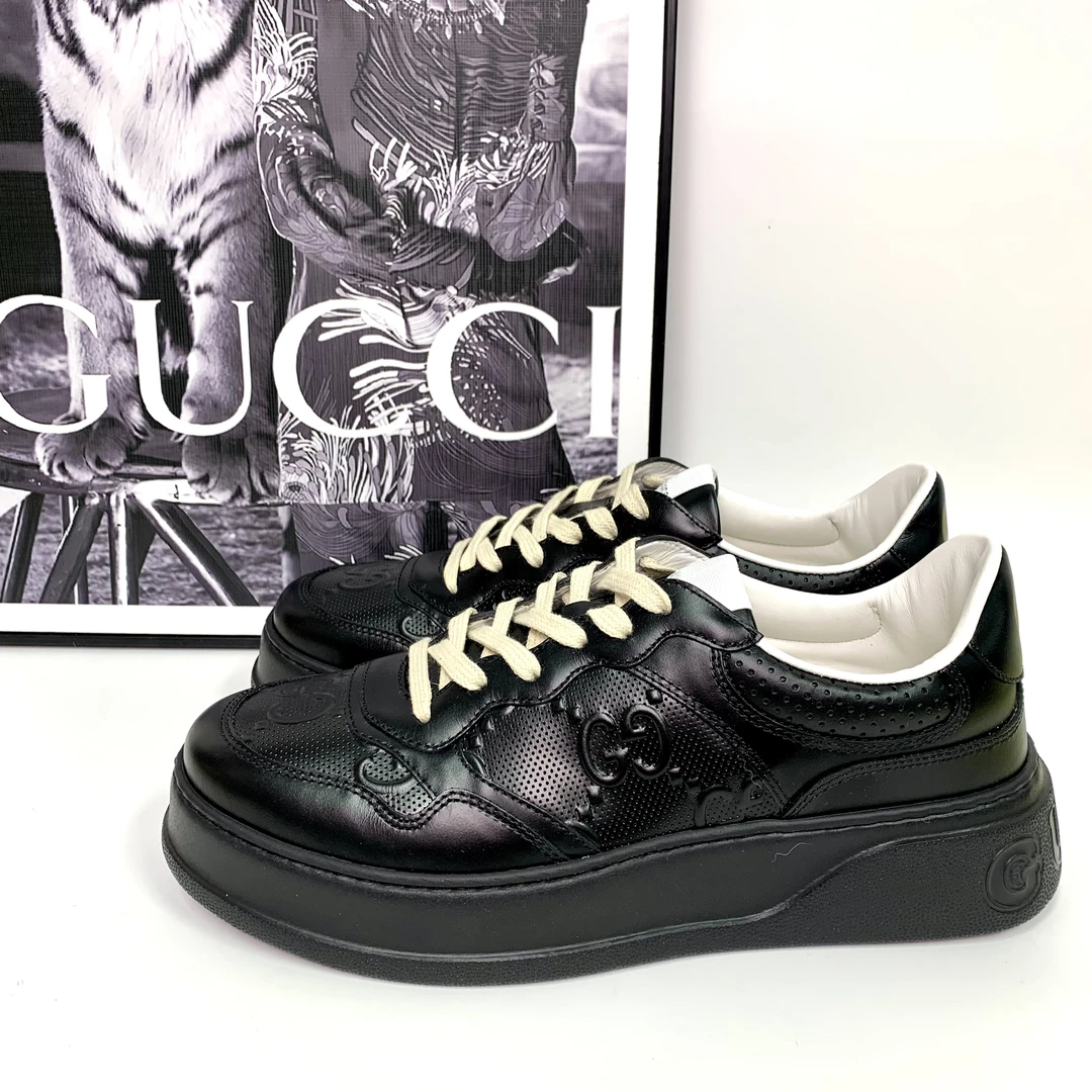 全新未使用 GUCCI/古驰 古驰Chunky系列黑色满印饼干鞋厚底低帮