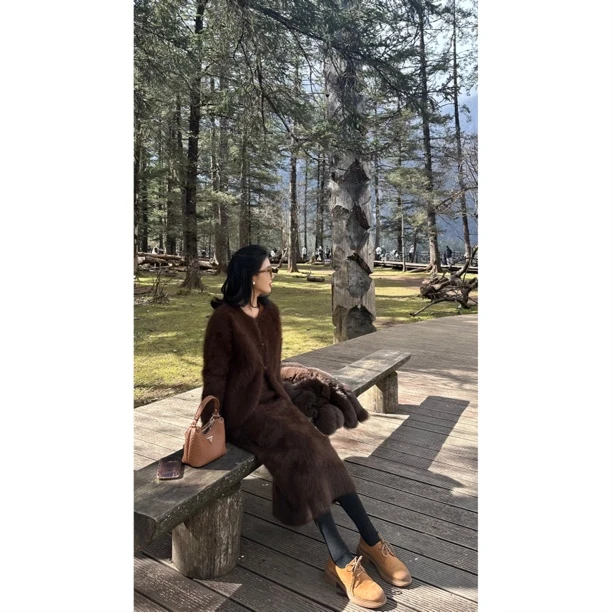秋冬款复古兔毛毛衣长袖女温柔开衫复古慵懒上衣百搭洋气