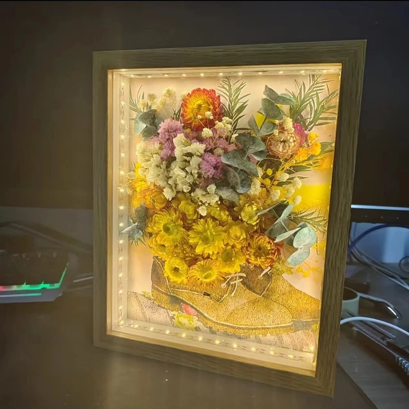 【永生花邂逅】福利款小夜灯22X27实木框摆台装饰画挂画