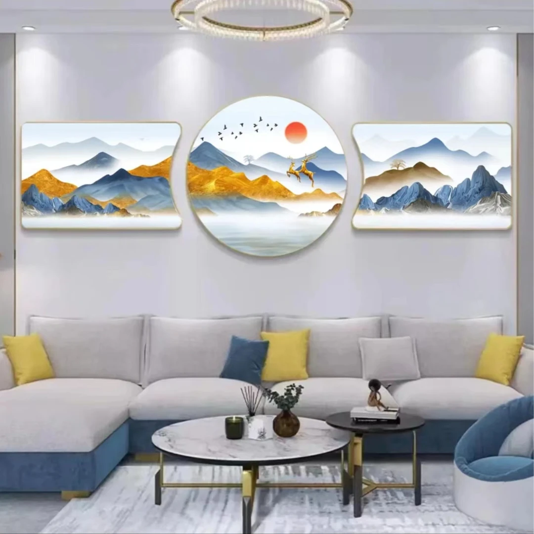 客厅三联画【K16日照金山】餐厅平面珠联璧合客厅装饰画