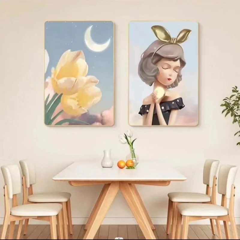 福利款餐厅两联画【月亮女孩】40X30晶瓷平面装饰画简约抽象