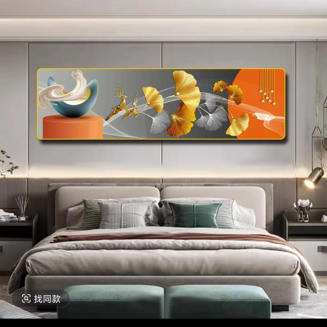 平面【福禄呈祥】307轻奢卧室装饰画大气横幅卧室背景墙装饰画捡漏