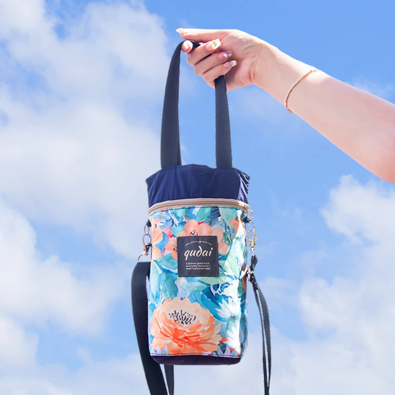 手提袋斜挎包女印花布包外出手拎夏季散步装雨伞保温杯套水杯袋
