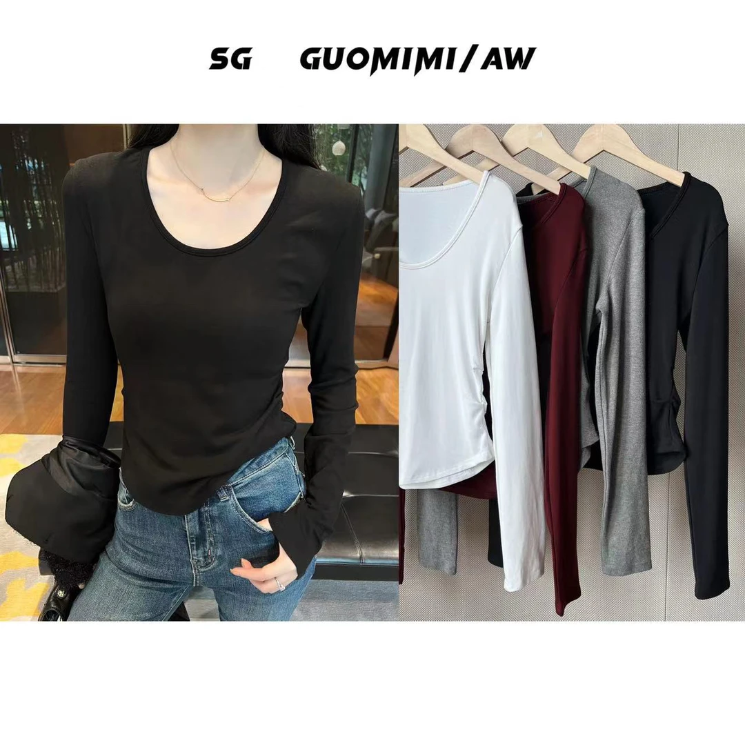 SG / 郭幂幂 AW 简约百搭  纯色U领褶皱磨毛打底衫T-20241484