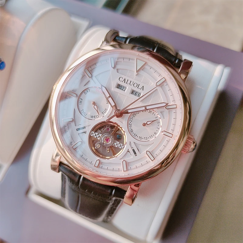 卡罗莱飞轮镂空全自动机械表男 打工族爱选防水夜光高性价比潮表