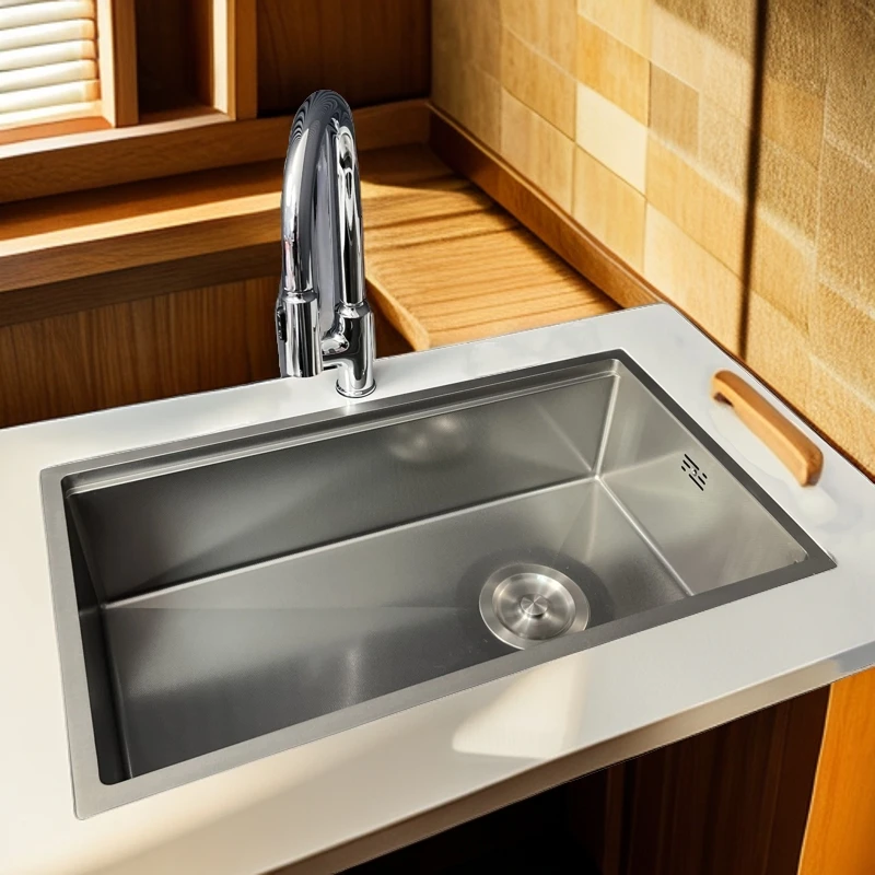 东格0203厨房水槽小米粒压纹SUS304不锈钢厨房洗菜盆大单槽台下盆