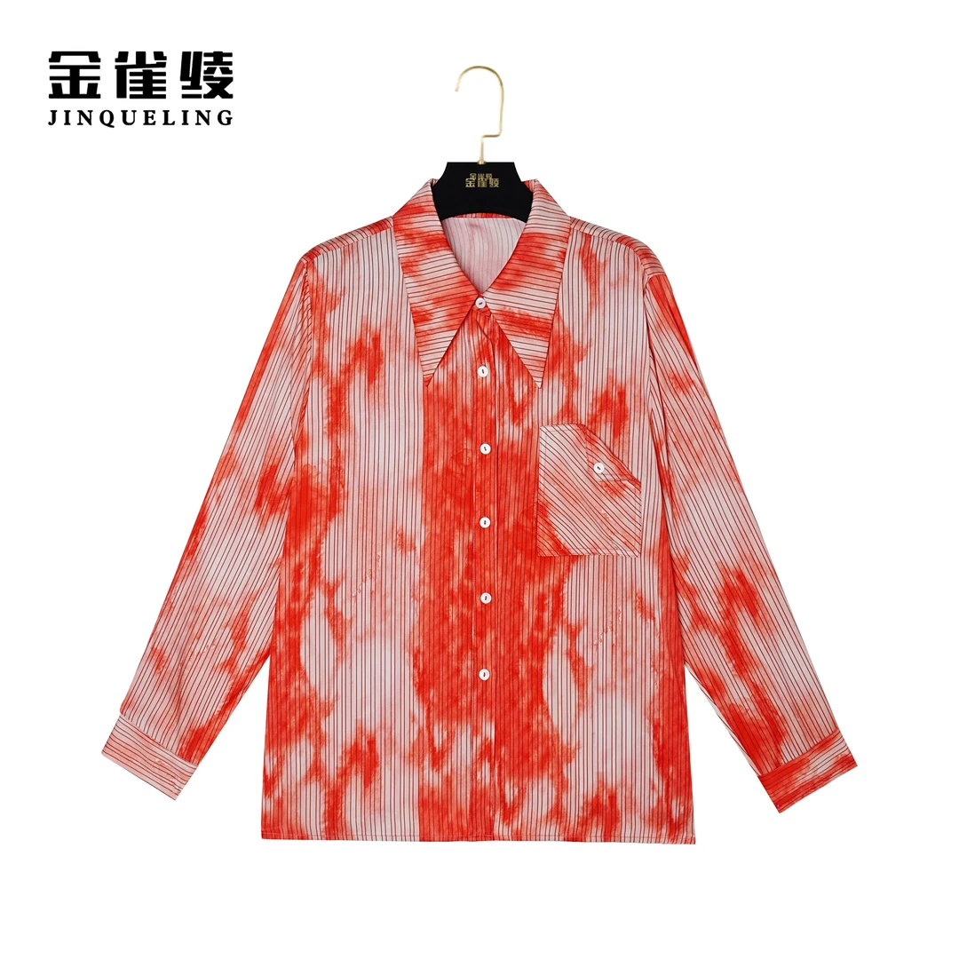 金雀绫【布拉格之春】桑蚕丝春季新款休闲时尚晕染印花衬衫B23129