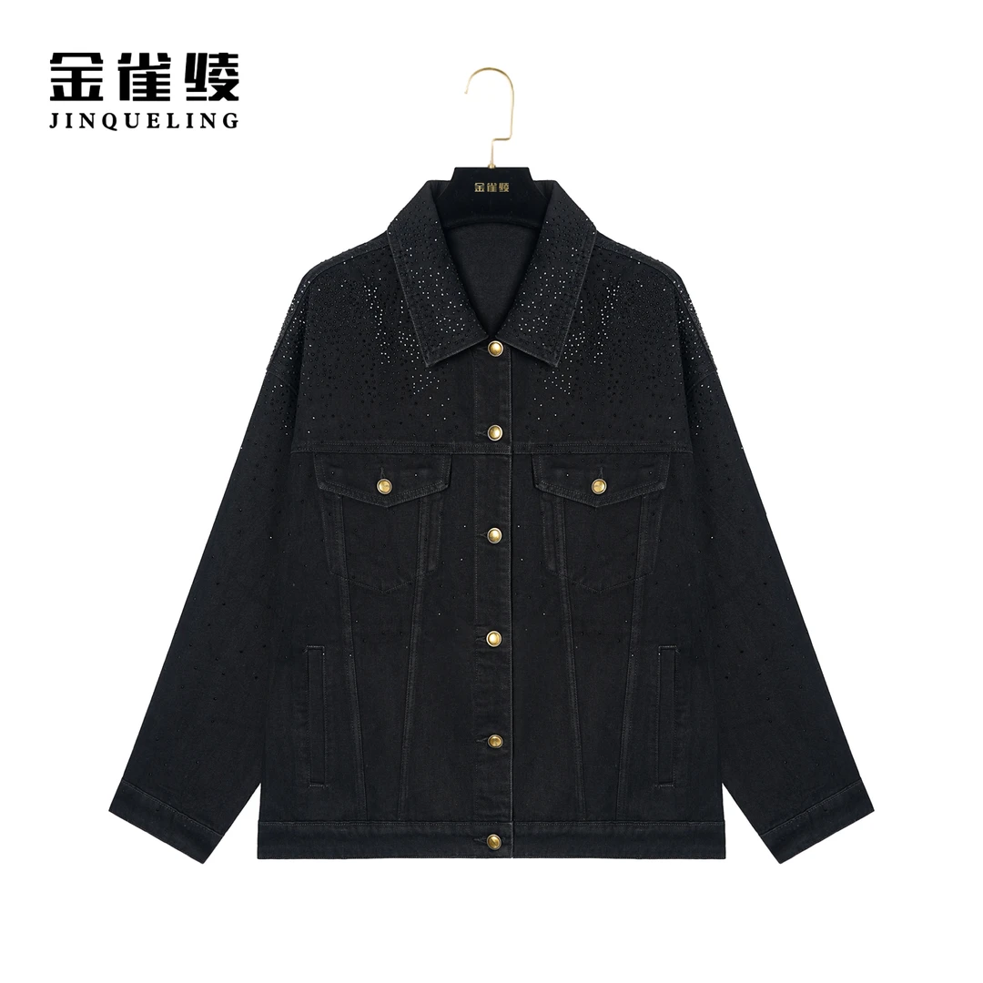 金雀绫【星空】春秋新款时尚翻领烫钻潮流牛仔外套KLT38