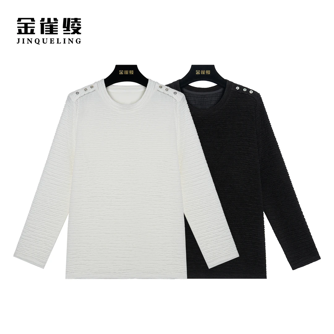 金雀绫【贝壳衫】春秋新款醋酸混纺简约褶皱小衫BS7040