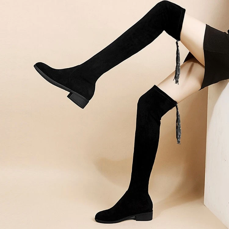 粗跟高跟长靴长筒加绒女靴高筒靴过膝靴过膝靴弹力靴女鞋百搭WR3