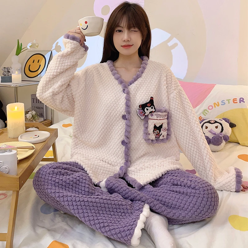 珊瑚绒睡衣女冬季长袖2024年新款法兰绒加厚保暖春秋天家居服套装